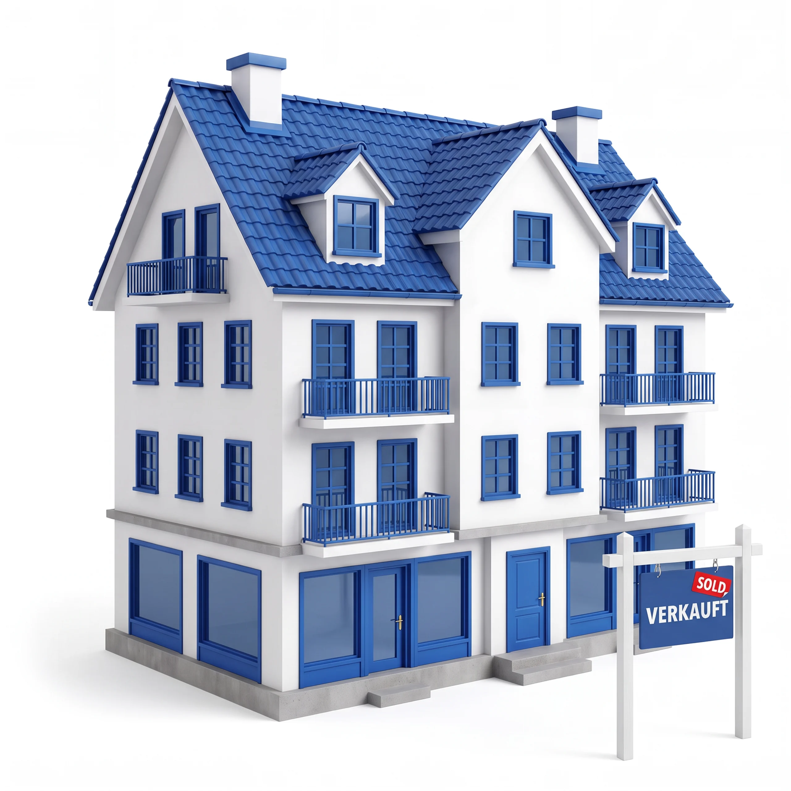 commercial Mehrfamilienhaus mit Schild "Verkauft"